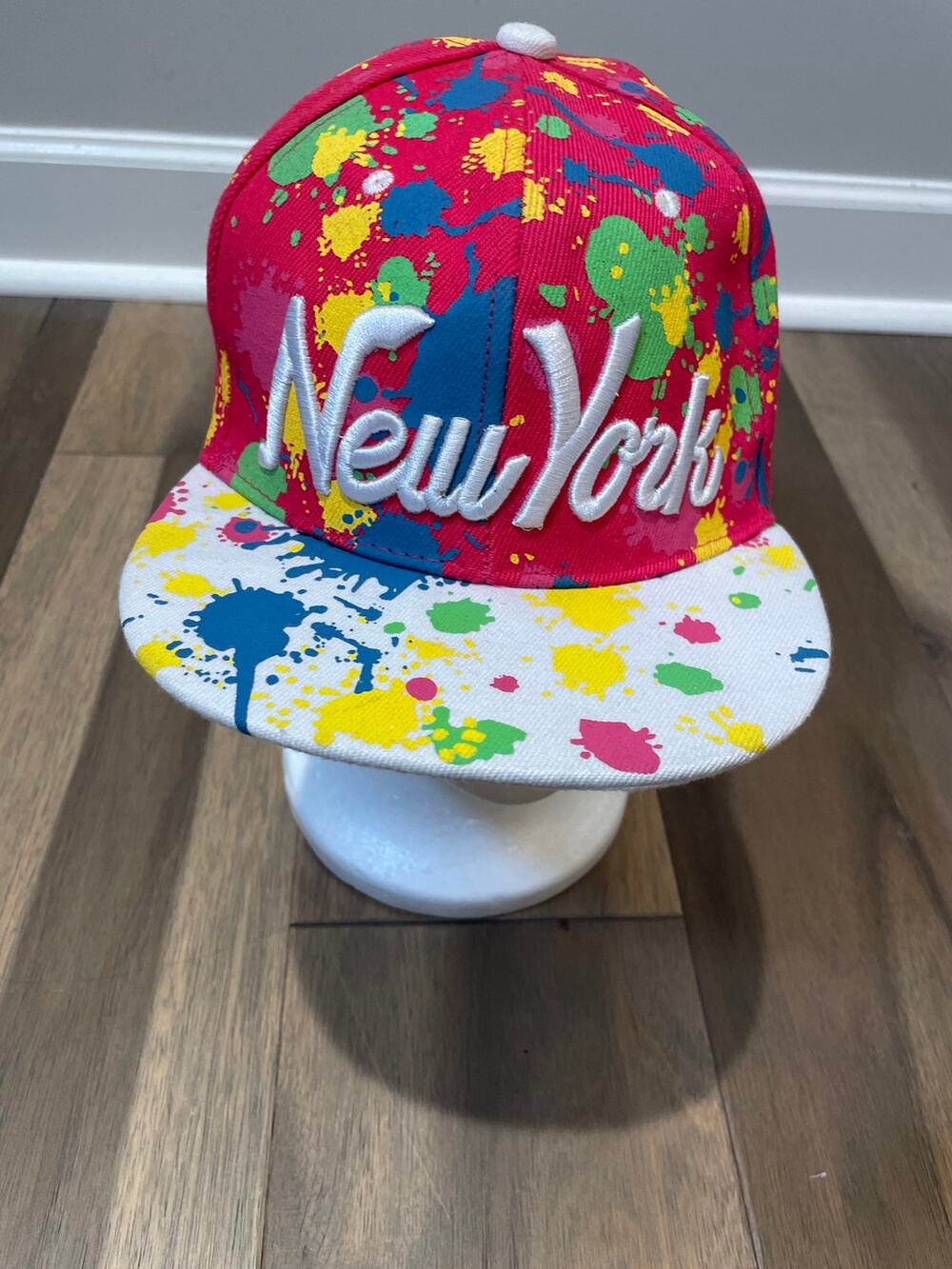 New York Paint Splash Snapback Hat Pink White Multicolor Adjustable OSFM NWOT